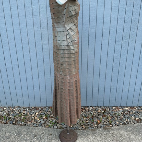 Tadashi Shoji Pleated Iridescent Evening Gown - Picture 12 of 16